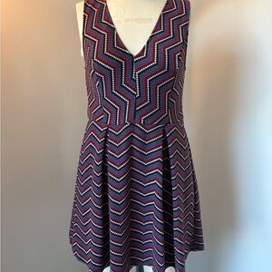 BCBGeneration V-Neck Chevron Mini Dress - Red, Blue, White